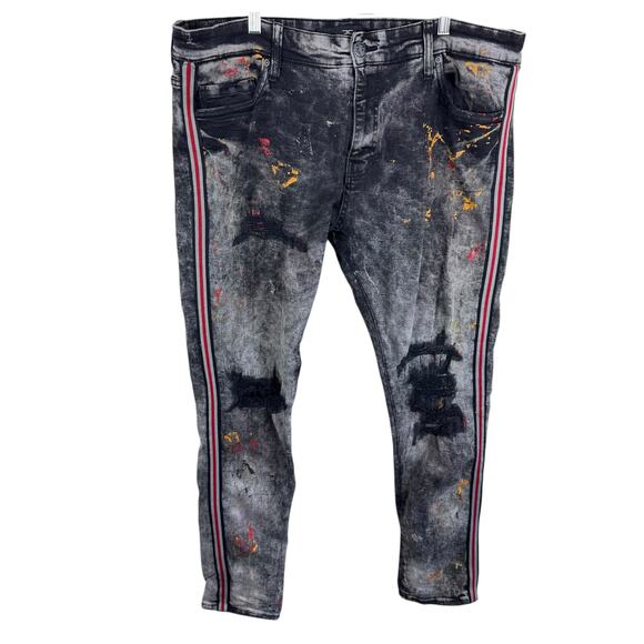 Jordan Craig Legacy Edition Side Stripe Black Acid Paint Splatter Jeans 38 x 32 - Picture 1 of 10